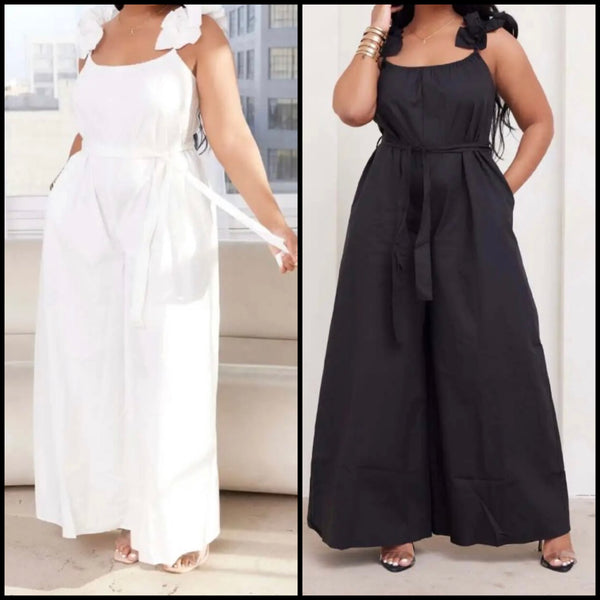 Women Fashion Ruffled Sleeveless Solid Color Wide Leg Jumpsuit