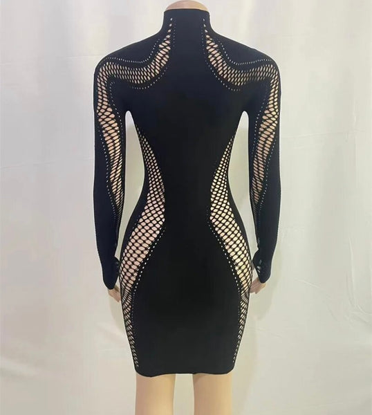 Women Sexy Netted Patchwork Full Sleeve Dress