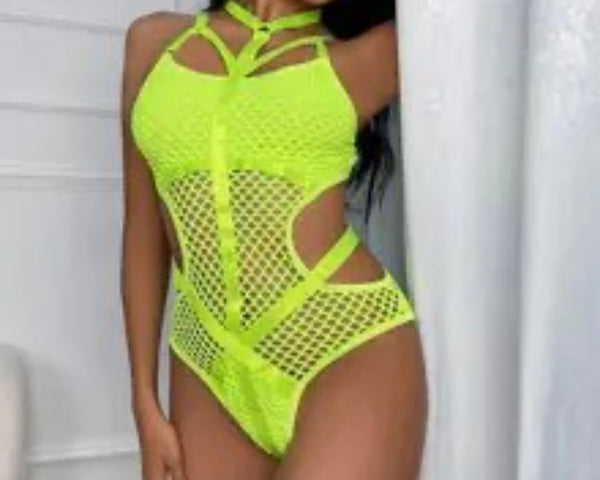 Women Sexy Sleeveless Netted Patchwork Bodysuit Lingerie