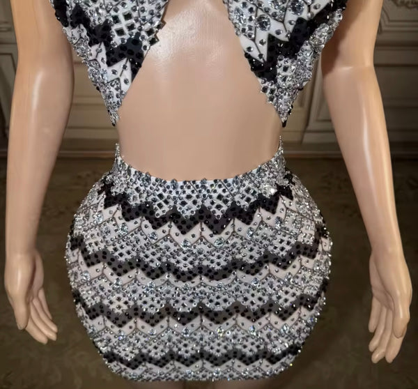 Women Sexy Halter Sleeveless Printed Rhinestone Dress