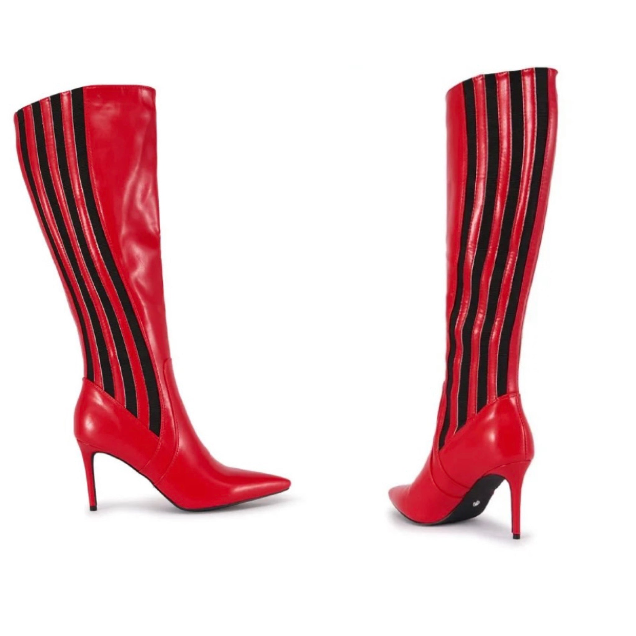 Women Fashion Red Striped Knee High Boots