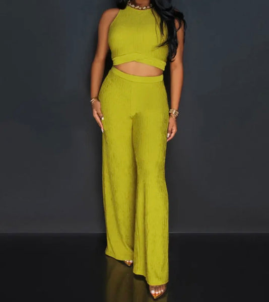 Women Sleeveless Solid Color Fashion Two Piece Pant Set