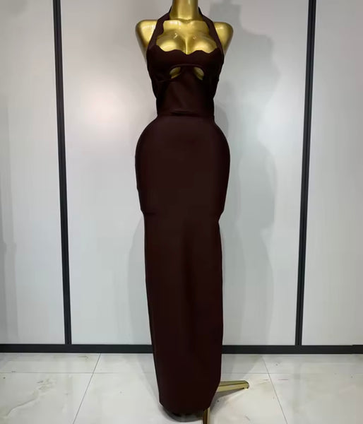 Women Sexy Halter Sleeveless Cut Out Maxi Dress