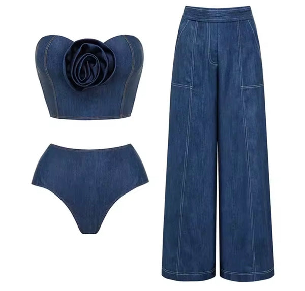 Women Fashion Denim Bikini/Swimsuit Cover Up Set