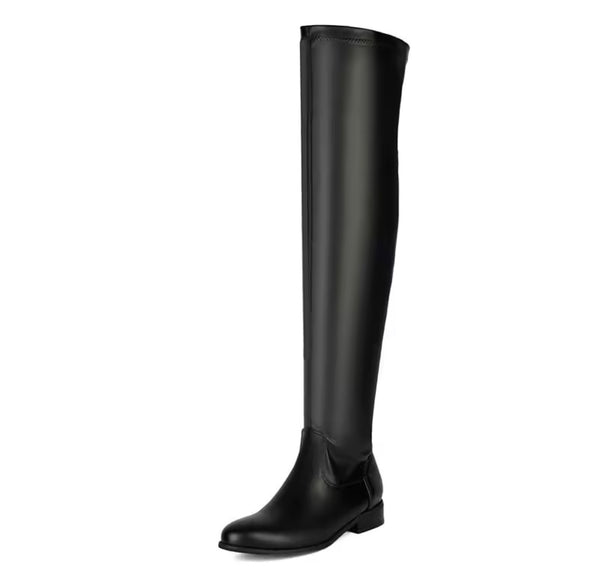 Women Color Over The Knee Flat Fashion Faux Leather Boots
