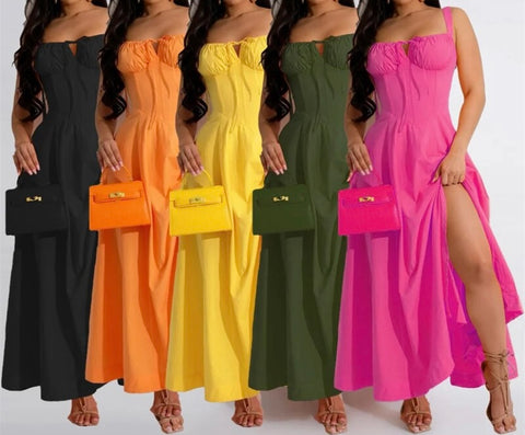 Women Sexy Sleeveless Solid Color Maxi Summer Dress