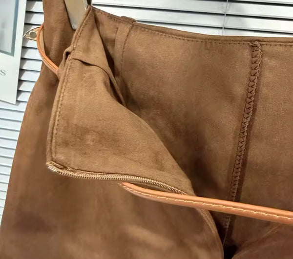 Women Brown Suede Fashion Skirt
