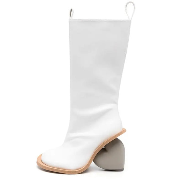 Women Fashion Faux Leather Heart Heel Knee High Boots