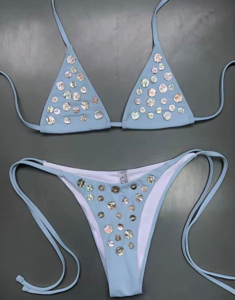 Women Sexy Tie Up Sequins Bikini Swimsuit