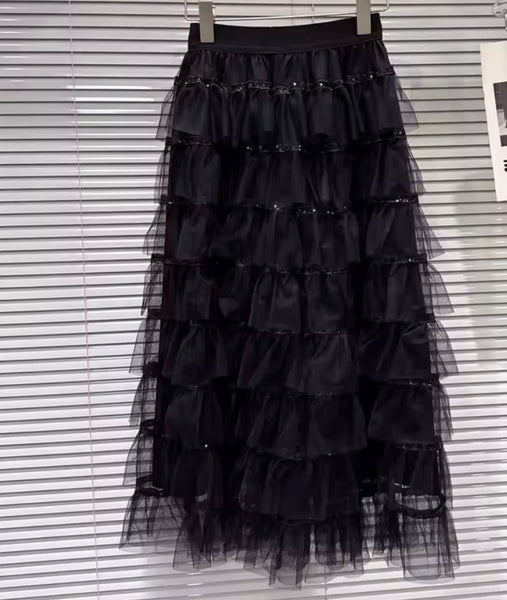 Women Ruffled Feather Tie Short Sleeve Two Piece Maxi Skirt Set