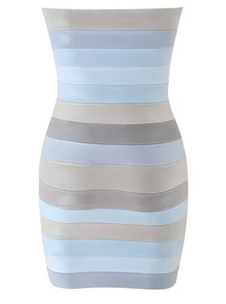 Women Sexy Striped Strapless Faux Leather Dress
