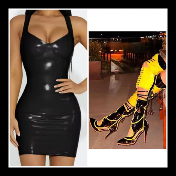 Women Fashion Color Patchwork Lace Up Over The Knee High Heel Boots