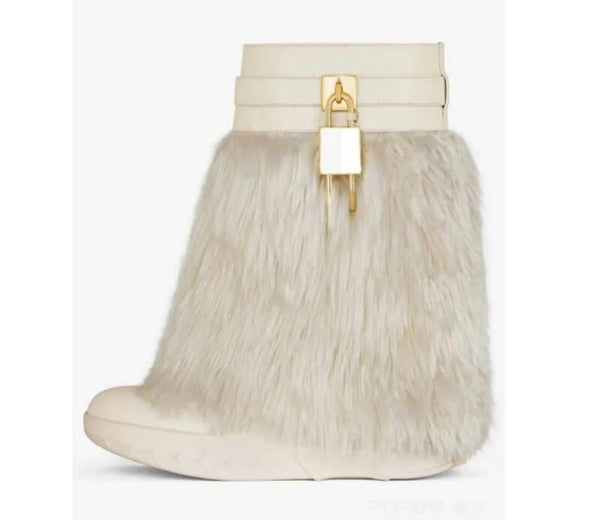 Women Fashion Platform Faux Fur Buckled Lock Boots