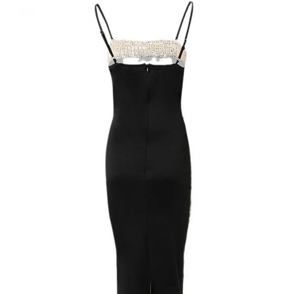 Women Sexy Sleeveless Black Gold Sequins Patchwork Dress