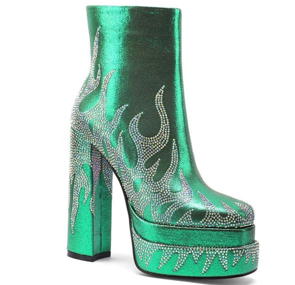 Women Platform Bling Patchwork Fashion Ankle Boots