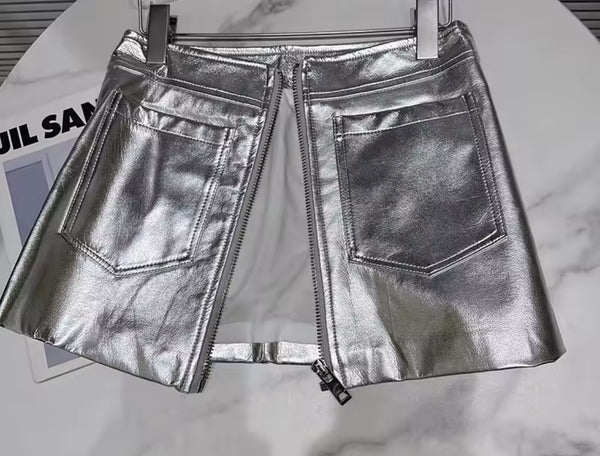 Women Sexy Fashion Front Zipper Faux Leather Skirt