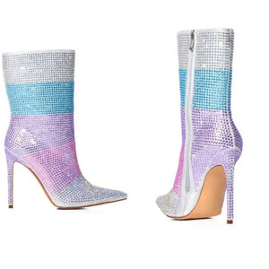 Women Colorful Bling Rhinestone Fashion Zip Up Ankle Boots