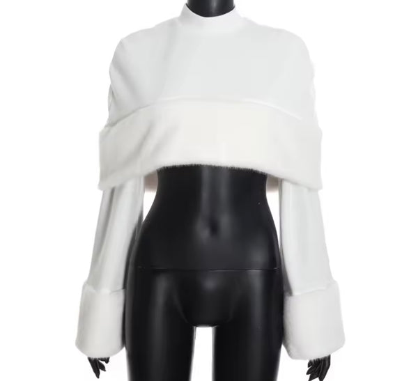 Women Fashion Fur Patchwork Full Sleeve Crop Top
