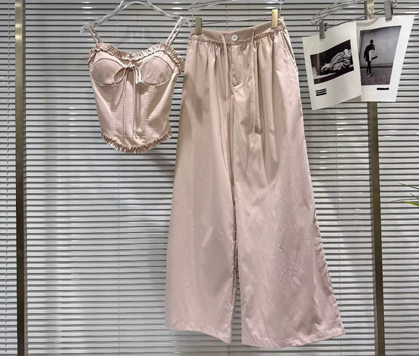 Women Sleeveless Tank Fashion Two Piece Wide Leg Pant Set