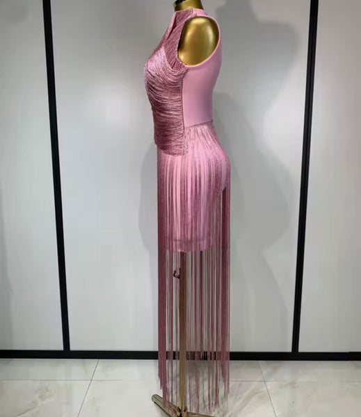 Women Sexy Sleeveless Fringe Tassel Maxi Dress