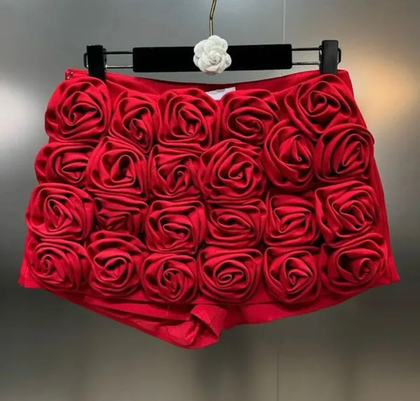 Women Sexy Rose Strapless Crop Top/ Shorts