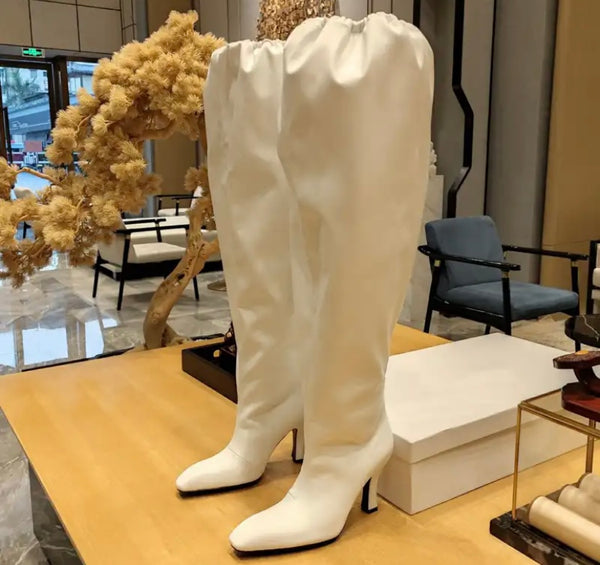 Women Fashion Solid Color Faux Leather Knee High Boots
