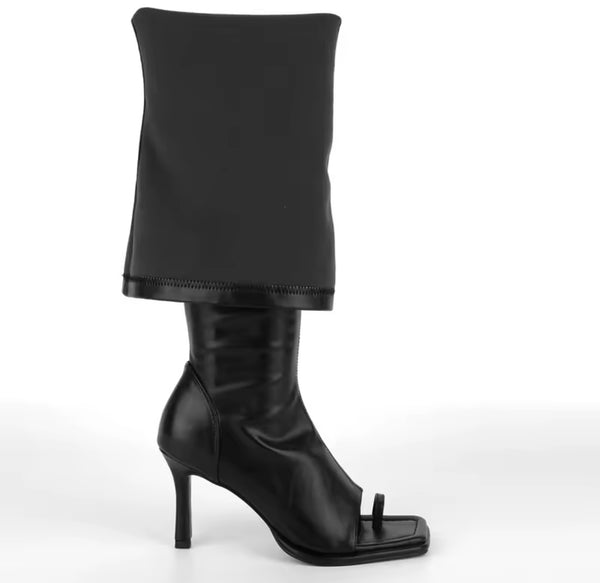 Women Black Open Toe High Heel Fashion Over The Knee Boots