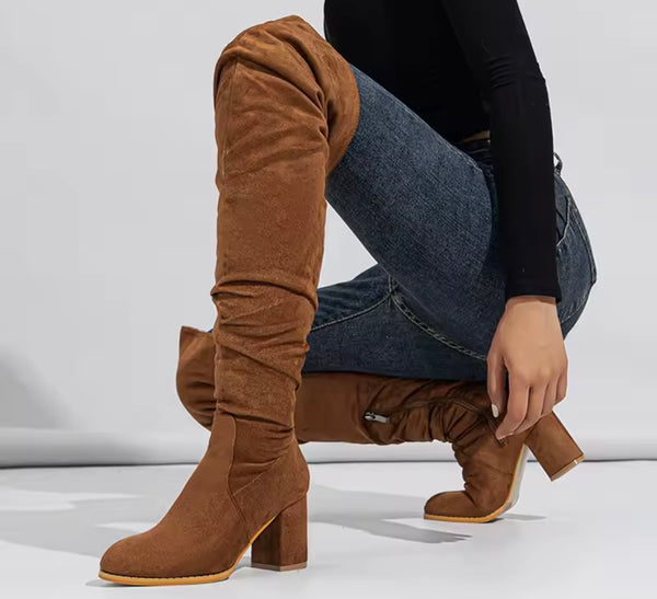 Women Color Suede Over The Knee High Heel Boots