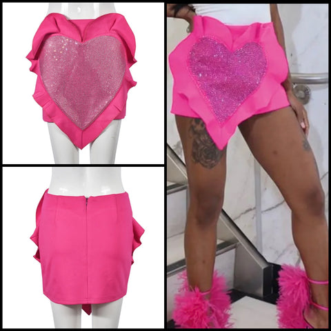 Women Pink Heart Fashion Rivet Skirt