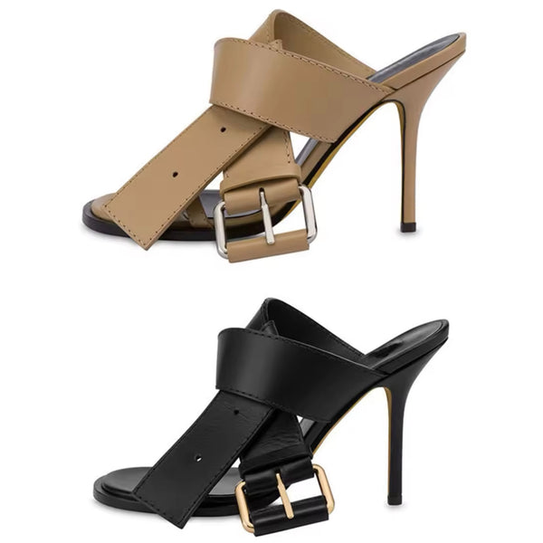 Women Fashion Open Toe Buckled Slide On High Heel Sandals
