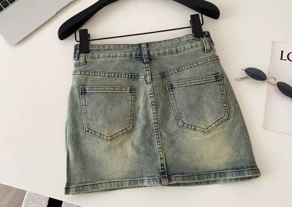 Women Sexy Fashion Pocket Retro Denim Skirt