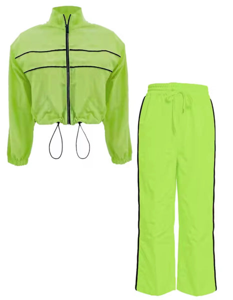 Women Fashion Zip Up Striped Tracksuit Two Piece Pant Set