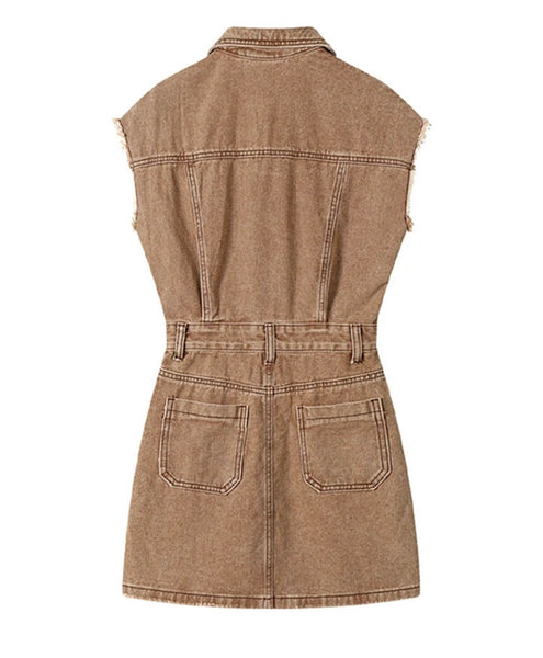 Women Sexy Fashion Button Sleeveless Denim Dress