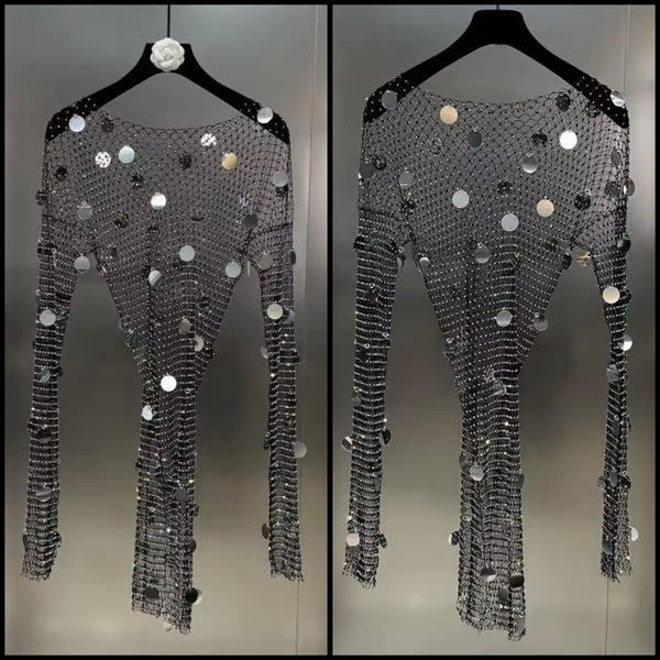 Women Sexy Fashion Sequins Bling Full Sleeve Top