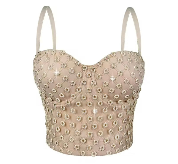 Women Sleeveless Rhinestone Fashion Bra Tank Top
