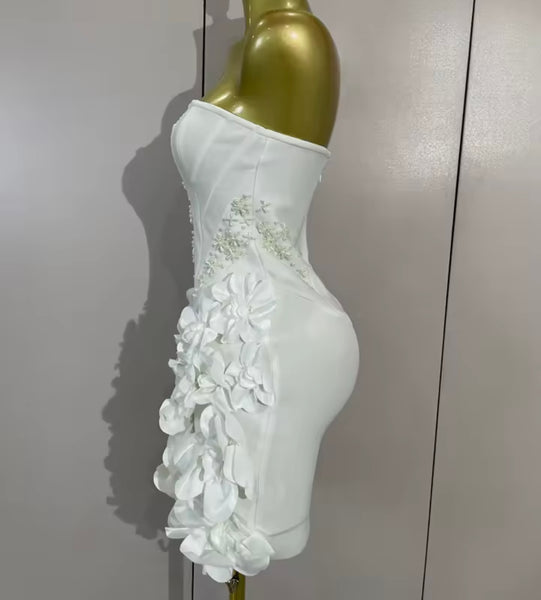 Women Sexy Strapless Floral Beaded Bandage Dress