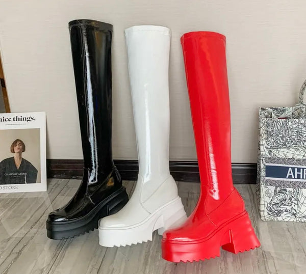 Women Fashion Ankle/Mid/Knee High Patent Leather Boots