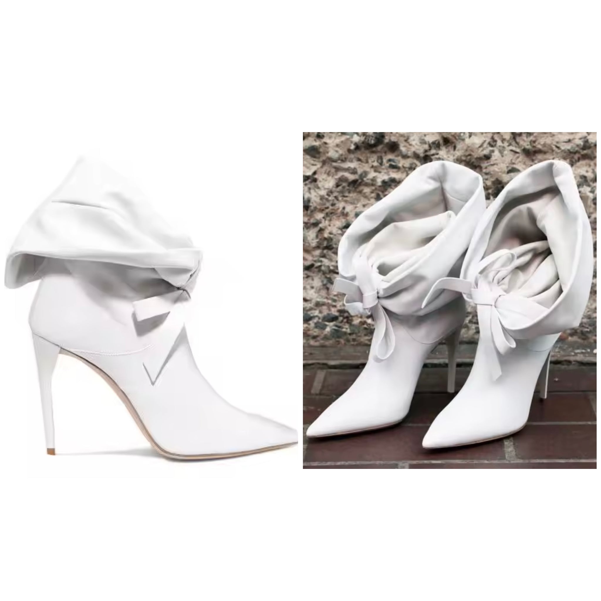 Women White Fashion Ruched Faux Leather Ankle Boots