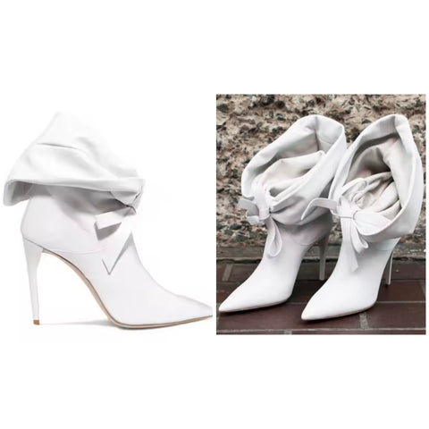 Women White Fashion Ruched Faux Leather Ankle Boots