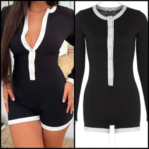 Women Fashion B&W Button Up Full Sleeve Romper