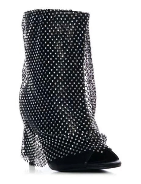 Women Open Toe Mesh Bling PU Fashion Ankle Boots