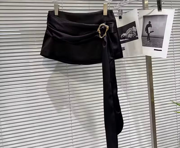 Women Sexy Black Lace Strapless Ribbon Two Piece Skirt Set