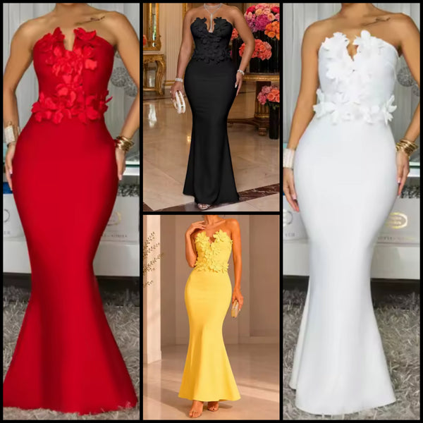 Women Sexy Floral Strapless Mermaid Maxi Dress