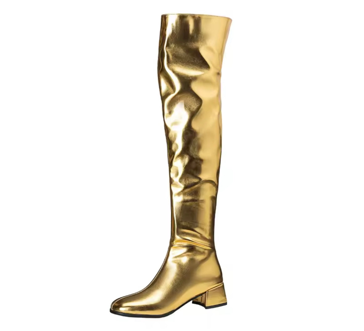 Women Color Metallic Fashion Zip Up Flat Knee High Boots