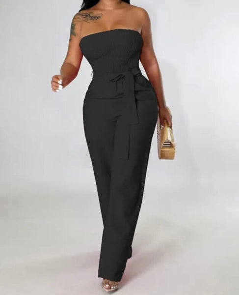 Women Sexy Strapless Solid Color Jumpsuit