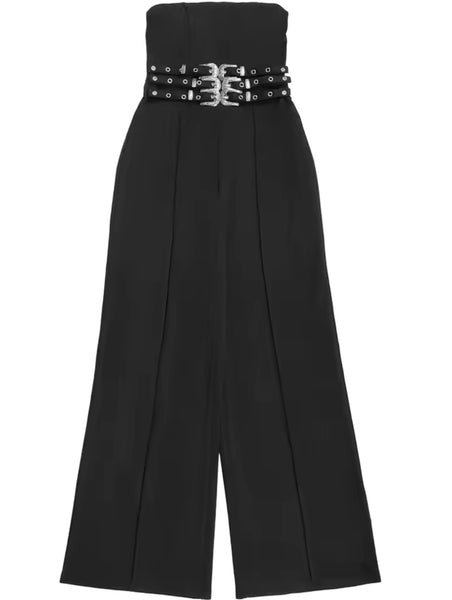 Women Sexy Strapless Black Buckled Jumpsuit