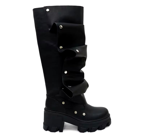 Women Fashion Faux Leather Button Platform Knee High Boots