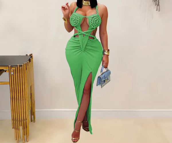 Women Halter Sleeveless Open Back Color Sexy Maxi Dress