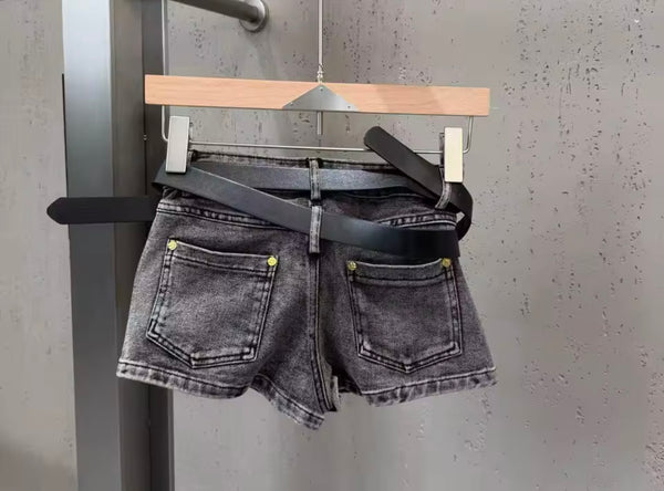 Women Fashion Button Up Denim Jacket Two Piece Short Set