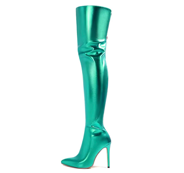 Women Fashion Color Metallic Over The Knee High Heel Boots